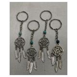 4 Turquoise Dream Catcher Keychains