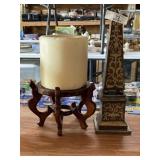 Wooden Centerpiece & Large Candle on Stand