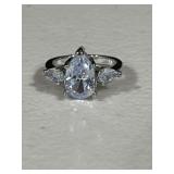 Large Pear Shape White Sapphire Ring