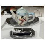 Teapot, Covered Butter Dish & Tray