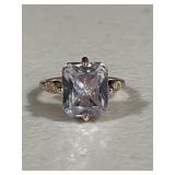 Large Solitaire Morganite Quarts Cushion Cut Ring