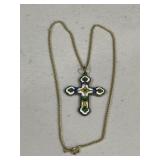Double Sided Enameled Vintage Cross & Chain