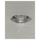 Sterling Silver Halo Design Engagement Ring