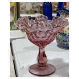 Pink Ruffled Glass Candy Dish