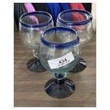 Mexico Blue Rim Stem Goblets