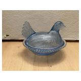Vintage Blue Glass Hen on Nest