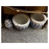 3 Asian Planters & Lidded Jar