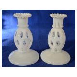 Pair of Vintage Fenton White Opalescent Coin Dot