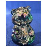 Fenton Green Carnival Glass Hand Painted Bear