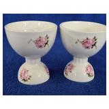 Pair of Double Egg Cups w/Pink Rose Design