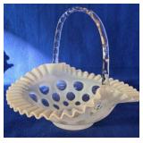Vintage Fenton White Opalescent Coin Dot Basket