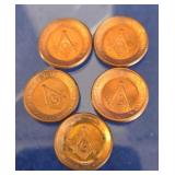 5- Masonic Pennies/Tokens