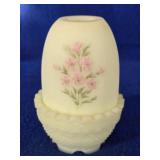 Fenton Hand Painted Satin Custard Fairy Lamp