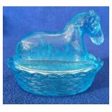 Light Blue Glass Horse on Nest