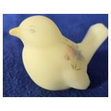 Fenton Custard Satin Glass Hand Painted Small Bird