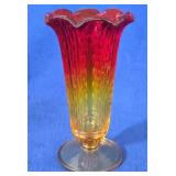 Amberina Glass Paneled Honeycomb Trumpet Vase