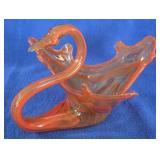 Vintage Hand Blown Art Glass Swan Bowl