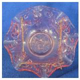 L.E. Smith Rose Pattern Pink Ruffled Bowl
