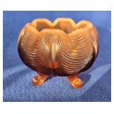 Fenton Amber Opalescent Glass 3 Footed Rose Bowl