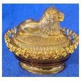 Imperial Glass Amber 'Atterbury' Lion on Nest