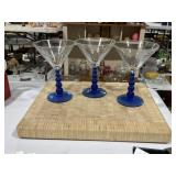 3 Vintage Martini Glasses & Butcher Block