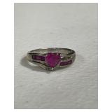 Sterling Silver Ruby Heart Ring