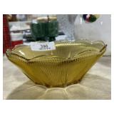 Amber Glass Ribbed Candy Dish