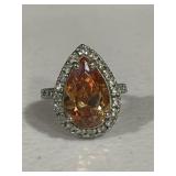 Sterling Silver Orange Crystal Cocktail Ring