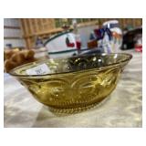 Amber Glass Ribbed Candy Dish