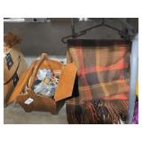 Old Sewing Box, Contents & Old Wood Blanket