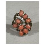 Sterling Silver Coral Antique Dinner Ring