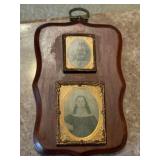 3 Tin Type Photos & Small Painting