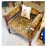 Victorian Walnut Parlor Chair, Cut Velvet