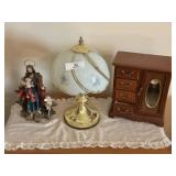 Jewelry Chest, Touch Lamp & Jesus Figure