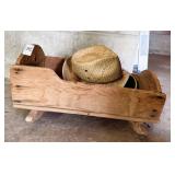 Wood Doll Cradle & Straw Hat