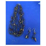 Seed Bead Multi Strand Necklace w/ Earrings