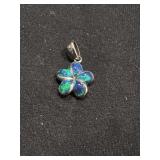 Sterling Silver Blue Opal Flower Pendant