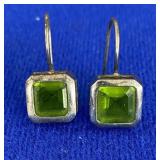 Peridot Colored Silver Dangle Earrings