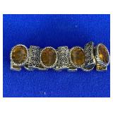 Silver Tone & Amber Stone Stretch Bracelet