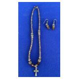 Cross Beaded Necklace w/ Earrings