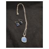 Blue Stone Pendant Necklace & Earrings