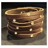 Brown Leather Rhinestone Bracelet