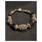 Silver & Black Beaded Heavy Bracelet
