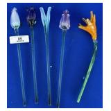 5- Hand-Blown Art Glass Flowers