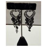 Black Heart Tassel Earrings