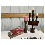 Large Wood Candleholders & Books