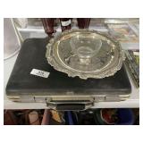 Vintage Briefcase & Ornate Silver Platter