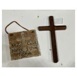 Wooden Cross & Tile Wall Hanging