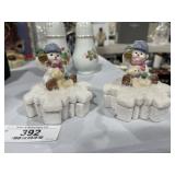 2 Lidded Snowmen Dishes
