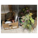 Box of Pottery, Clocks & Wreaths